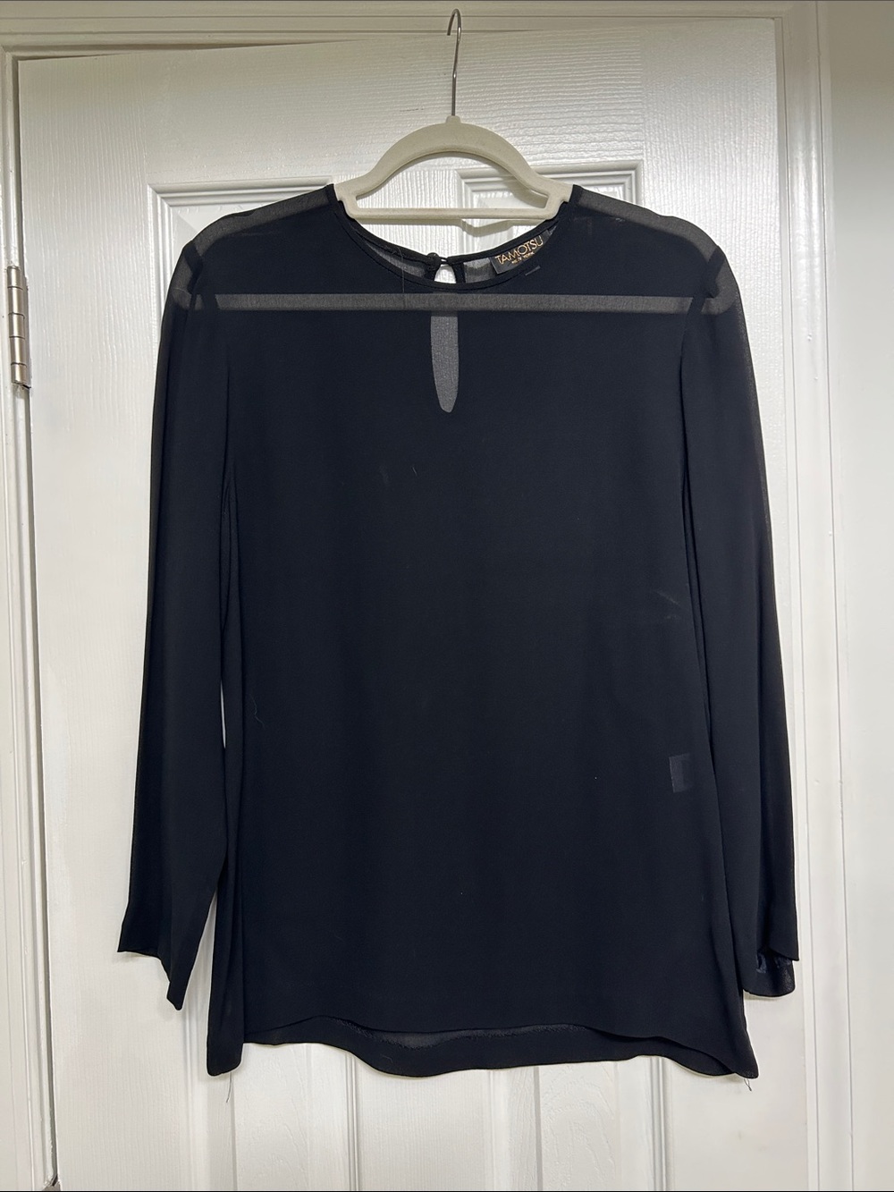 Faux-Sheer Black Long-Sleeve Blouse
